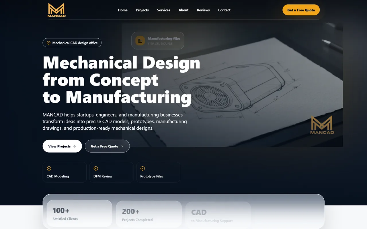 MANCAD — mechanical design agency website built by us