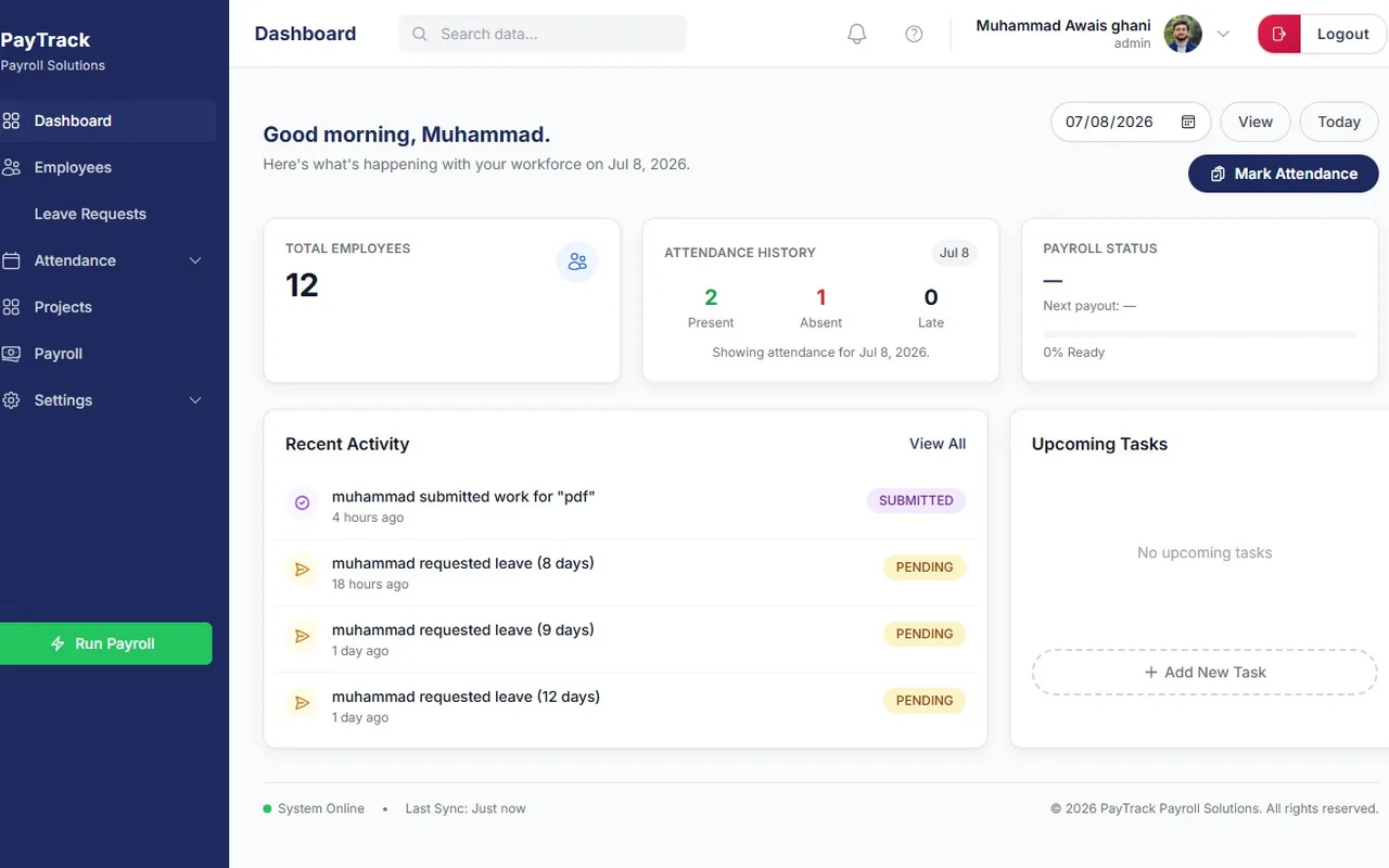 PayTrack — payroll and workforce SaaS dashboard built by us